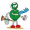 Illustration of a robot mascot character of general services and holding cleaning supplies