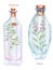 Illustration romantic and fairytale watercolor bottles with salvia flowers and cowberry branch inside