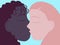 illustration. romantic tender kiss of two beautiful lesbian girls. an African girl in love and a girl of European appearance kiss