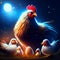 Illustration of a rooster and chickens on the night sky background AI generated