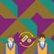 Illustration of Rotating Arrows with Cash and Coin Icon in Dollar Currency Sign Between Two Businessmen. Creative