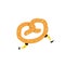 Illustration of a running bagel. Running pretzels. Vector. Crunchy character with legs. Icon for the site. Sign, logo for the stor