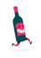 Illustration of a running bottle of wine. Vector. Character bottle with wine or liquor. Icon for site on white background. Sign,