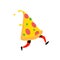 Illustration of a running slice of pizza. Vector. Character for pizzeria and fast food. A cute hero for your startup