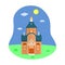 Illustration of Russian Orthodox wooden Church. Flat style. Vector. Isolated.