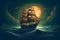 illustration sailing ship in night sea with moon ai generated