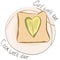 Illustration of sandwich made of bread and heart shape cucumber and text cook with love and eat with love. Suitable for