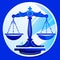 Illustration of scales of justice in blue circle. Vector illustration. Generative AI