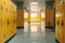 Illustration of a school corridor with yellow lockers. Generative AI
