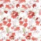 Illustration of seamless pattern with branch pink rhododendron. Hand drawn flowers for textile and background. Engraved