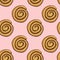 Illustration seamless pattern. Buns with poppy seeds diagonally. Isolated objects on a pink background. Simple cute sketch doodle