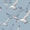 Illustration of Seamless pattern of drawing Flying flock Swans. Hand drawn, doodle graphic design with birds. Wrapping