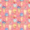 Illustration seamless pattern drawn by watercolor confectionery: cakes, muffins on the background.