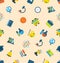 Illustration Seamless Pattern with Icons of Education Subjects