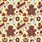 Illustration of seamless pattern of sweet pastries, cupcake cake