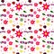 Illustration of seamless pattern of various colorul flowers isolated on white background.