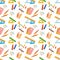 Illustration seamless pattern with various school supplies on a white background