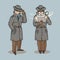Illustration Secret agent, investigator, raincoat detective