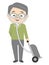 Illustration of a senior man traveling with a portable oxygen cylinder