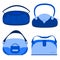 Illustration of a set of blue women's handbags