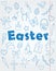 Illustration with Set contour cartoon of icons on a theme the holiday of Easter was simple contour icons, blue contour icons on