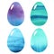 Illustration A set of eggs in watercolor on a white background. blue emerald purple
