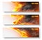 illustration of set of fire flame banner. Burning paper banners with fire flames, horizontal pages, conflagrant cards