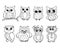 illustration, set of hand-drawn contour different owls, for children\\\'s coloring
