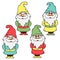 Illustration, set of hand drawn cute funny gnomes. Clip art, stickers. Decor for children\\\'s cards, textiles.