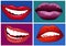 Illustration set of icons in pop art style lips