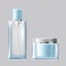 illustration set of light blue glass cosmetic packaging