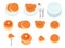 Illustration set of many simple and cute pancakes and tableware.