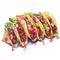 Illustration of a set of mexican tacos on a white background