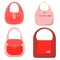 Illustration of a set of red women's handbags