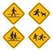 illustration set of school zone street or pedestrian area. pedestrians yellow signs.