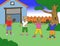 illustration of several bear cubs playing baseball behind the house