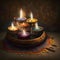 Illustration of several burning Decorated candles on a dark background. Diwali, the dipawali Indian festival of light