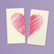 Illustration with shaded pink heart on two halves of a torn sheet of paper. past love concept. anti-Valentine`s day card