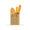 Illustration of shopping bag with bread, donut and bagel on white background. llustration For icon, web, shop and card