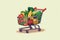 illustration of shopping cart full of vegetables. Generative AI
