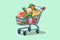 illustration of shopping cart full of vegetables. Generative AI