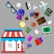 Illustration of shopping and different goods