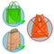 Illustration of shopping eco bags versus plastic. A textile bag, a paper bag and a plastic bag.