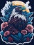 Illustration showcases a colorful eagle amidst a tapestry of beautiful flowers, a harmonious blend of nature\\\'s grace
