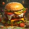 Illustration showing a hamburger on a solid background