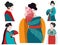 The illustration shows Asian girls in national costumes.