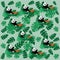 The illustration shows a pattern of pandas in tropical leaves.