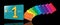 This illustration shows a spectrum, rainbow, of colorful credit cards.