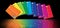 This illustration shows a spectrum, rainbow, of colorful credit cards.