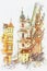 Illustration. A side view of the Church of St. Nicholas in Prague.